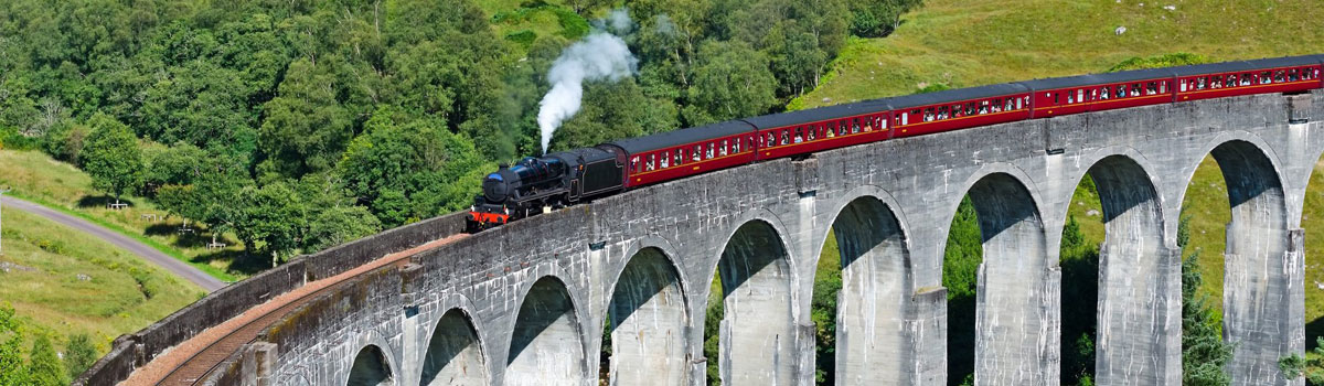 A steam train atop the Glenfinnan Viaduct